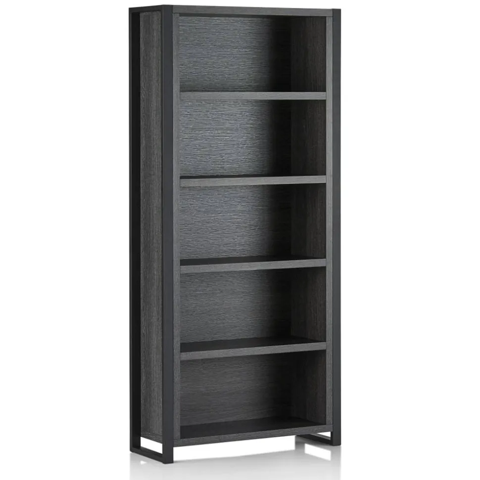 DeJori 70"H 5-Shelf Bookcase, Charcoal