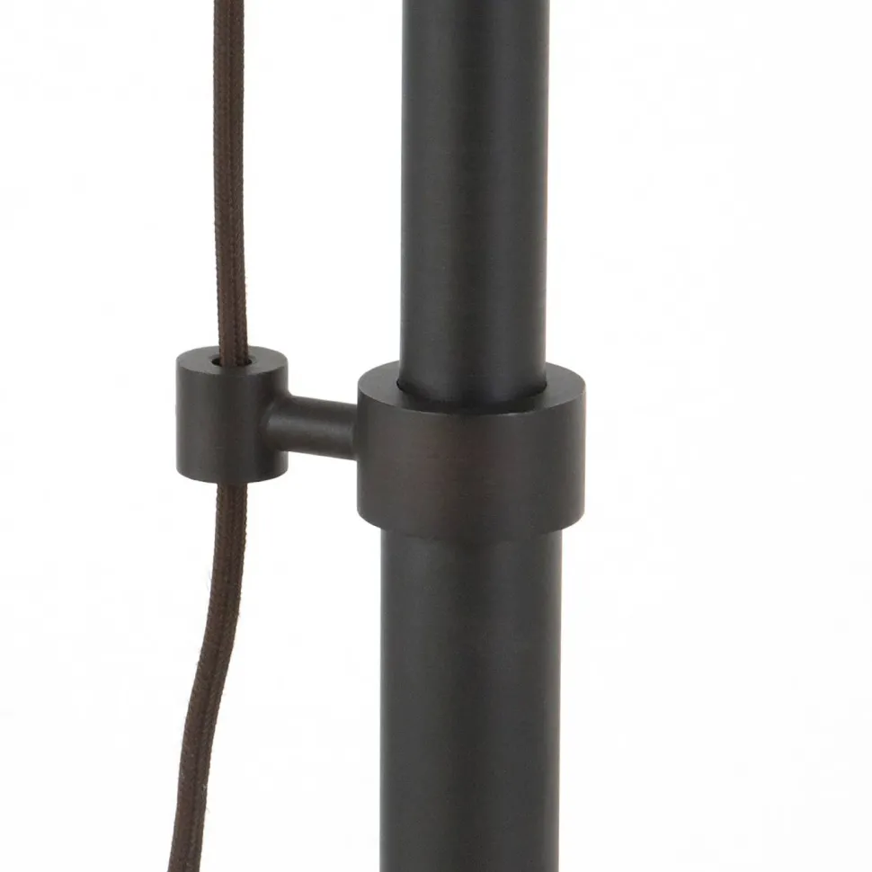 Descartes Wide Brim/Pulley System Floor Lamp with Metal Shade in Blackened Bronze/Blackened Bronze