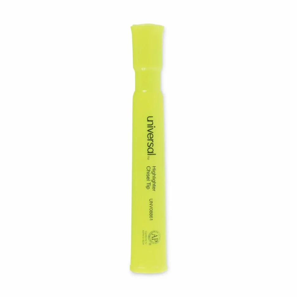 Desk Highlighters, Fluorescent Yellow Ink, Chisel Tip, Yellow Barrel, Dozen