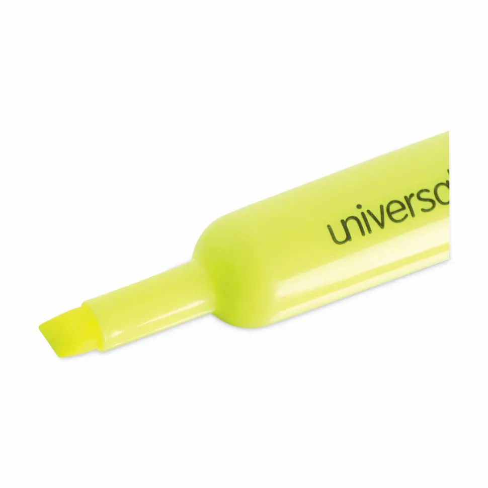 Desk Highlighters, Fluorescent Yellow Ink, Chisel Tip, Yellow Barrel, Dozen