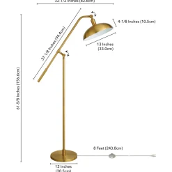 Devon Boom Arm Floor Lamp with Metal Shade in Brass/Brass
