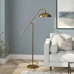 Devon Boom Arm Floor Lamp with Metal Shade in Brass/Brass