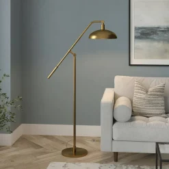 Devon Boom Arm Floor Lamp with Metal Shade in Brass/Brass