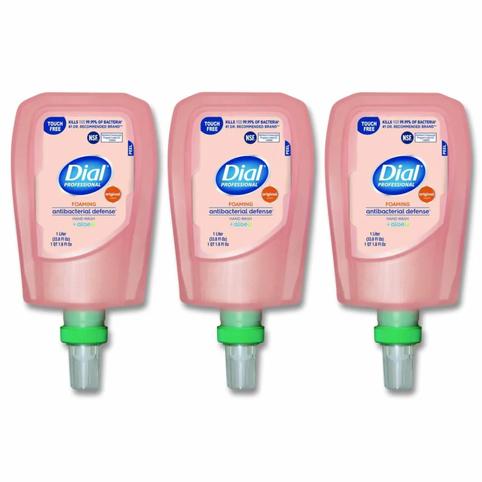 Dial Professional Antibacterial Defense Foaming Hand Wash Refill for FIT Touch Free Dispenser, Original Scent, 1 L, 3/Carton