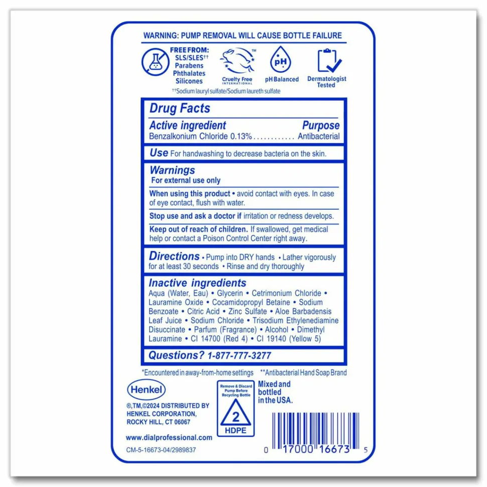 Dial Professional Antibacterial Defense Foaming Hand Wash Refill for FIT Touch Free Dispenser, Original Scent, 1 L, 3/Carton