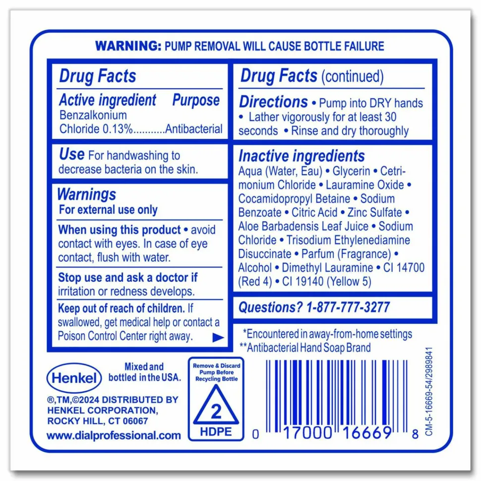 Dial Professional Antibacterial Defense Foaming Hand Wash Refill for FIT Manual Dispenser, Original Scent, 1.2 L, 3/Carton