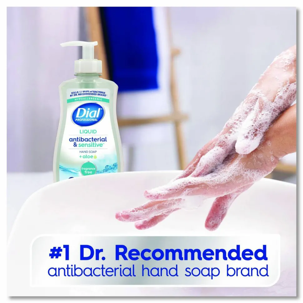 Dial Professional Antibacterial and Sensitive Liquid Hand Soap, Fragrance Free, 11 oz Pump Bottle, 12/Carton
