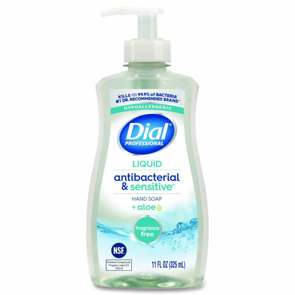 Dial Professional Antibacterial and Sensitive Liquid Hand Soap, Fragrance Free, 11 oz Pump Bottle, 12/Carton