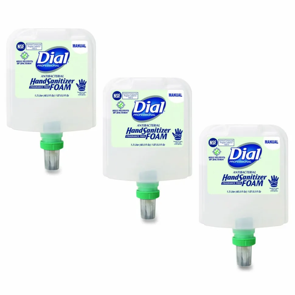 Dial Professional Antibacterial Foaming Hand Sanitizer Refill for Dial 1700 V Dispenser, 1.2 L, Fragrance Free, 3/Carton