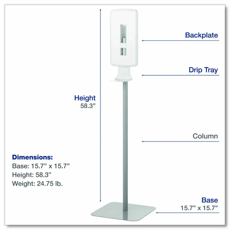 Dial Professional FIT Touch Free Dispenser Floor Stand, 15.7 x 15.7 x 58.3, White