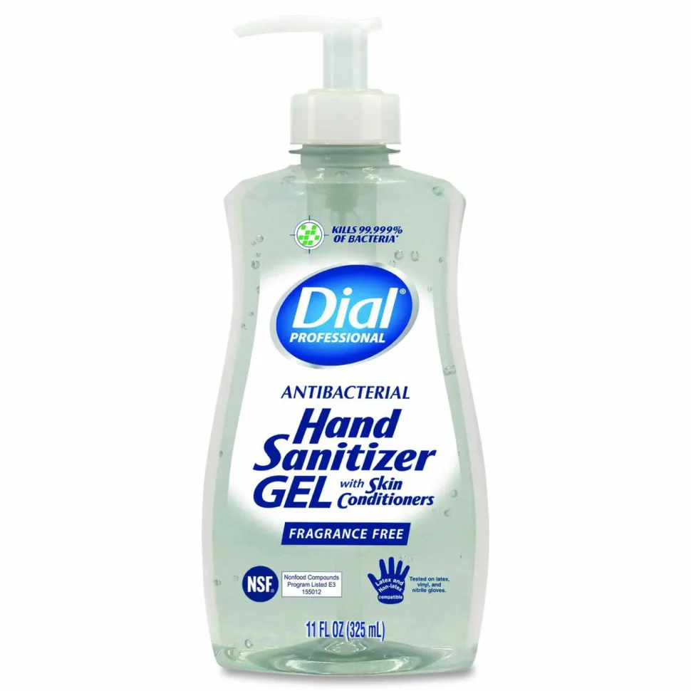 Dial Professional Gel Antibacterial Hand Sanitizer, 11 oz Pump Bottle, Fragrance-Free