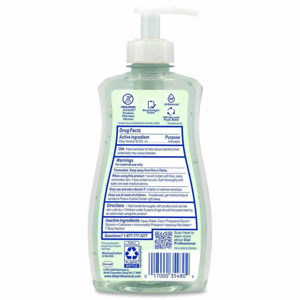 Dial Professional Gel Antibacterial Hand Sanitizer, 11 oz Pump Bottle, Fragrance-Free