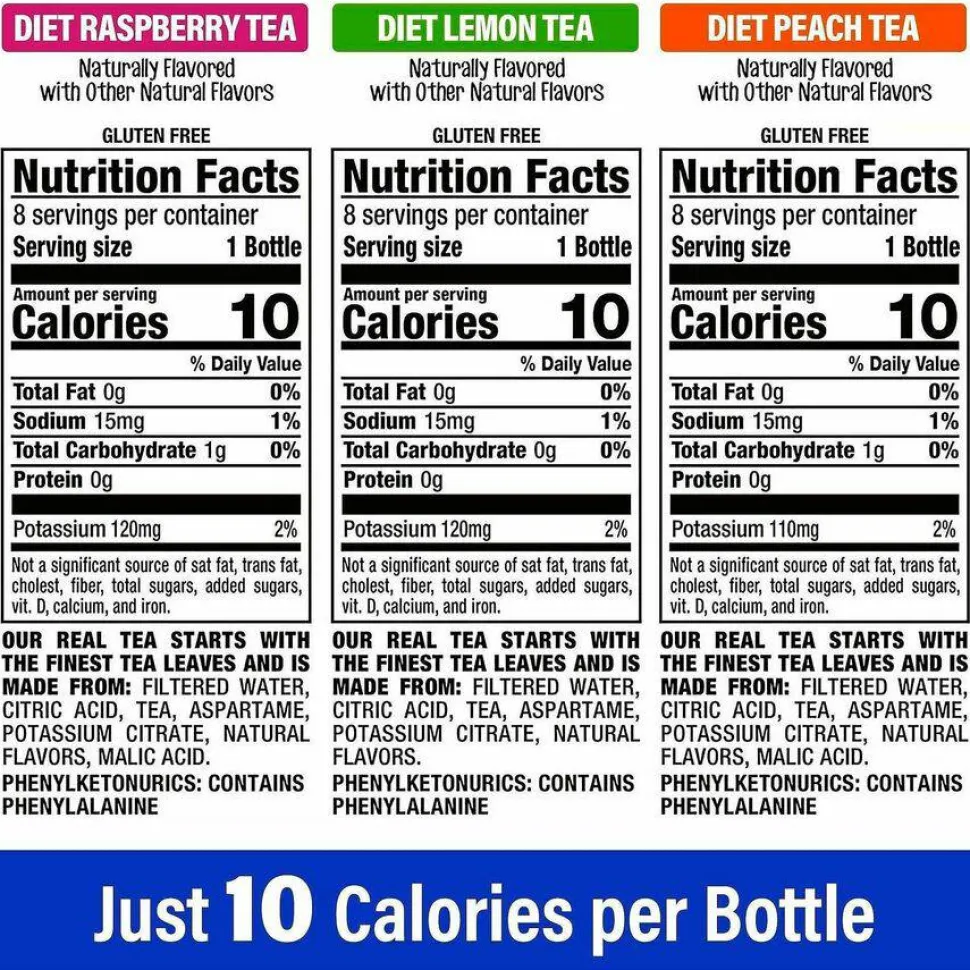 diet Snapple Ice Tea Variety Pack, Assorted Flavors, 20 oz Bottle, 24/Carton