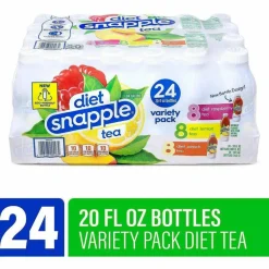diet Snapple Ice Tea Variety Pack, Assorted Flavors, 20 oz Bottle, 24/Carton