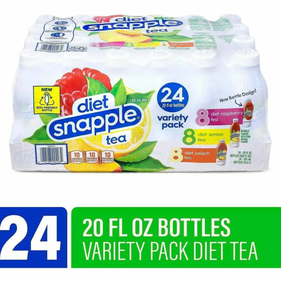 diet Snapple Ice Tea Variety Pack, Assorted Flavors, 20 oz Bottle, 24/Carton