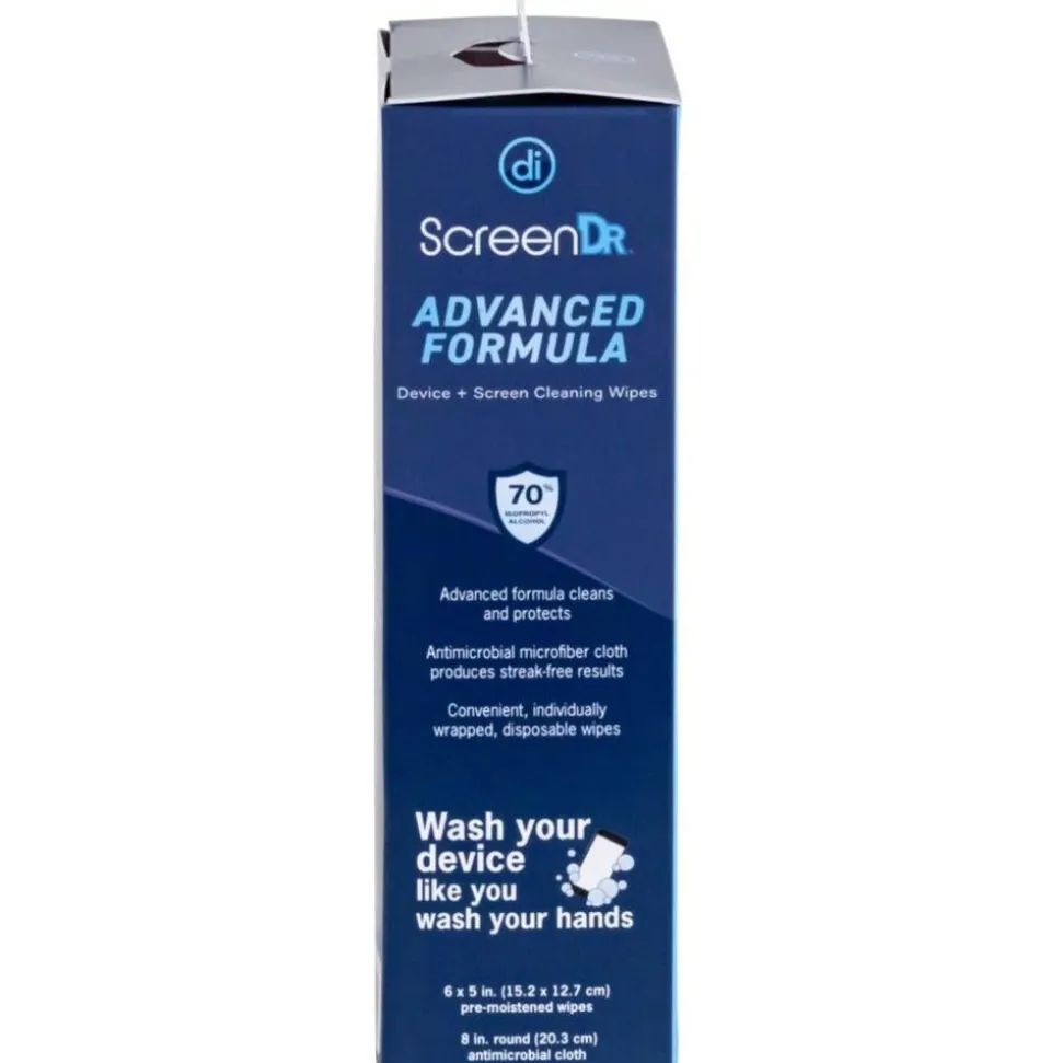 Digital Innovations ScreenDr 70% Alcohol Advanced Formula Device Cleaning Wipes And Microfiber Cloth, Box Of 120 Packets
