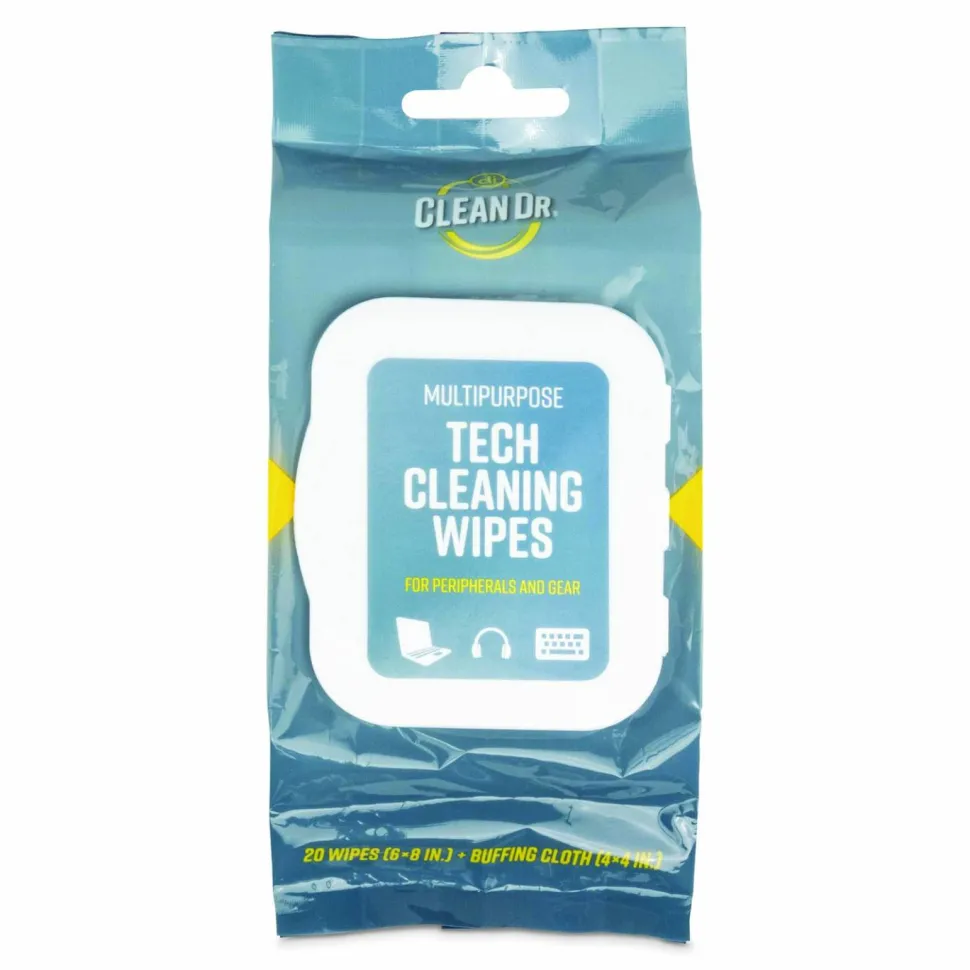 Digital Innovations ScreenDr Device and Screen Cleaning Wipes, 6.88" x 3.9", Unscented, White/Gray, 20/Pack