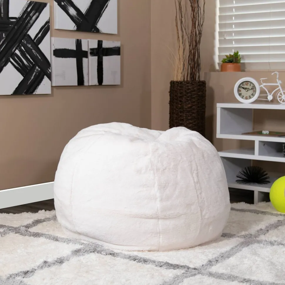 Dillon Small White Furry Refillable Bean Bag Chair for Kids and Teens