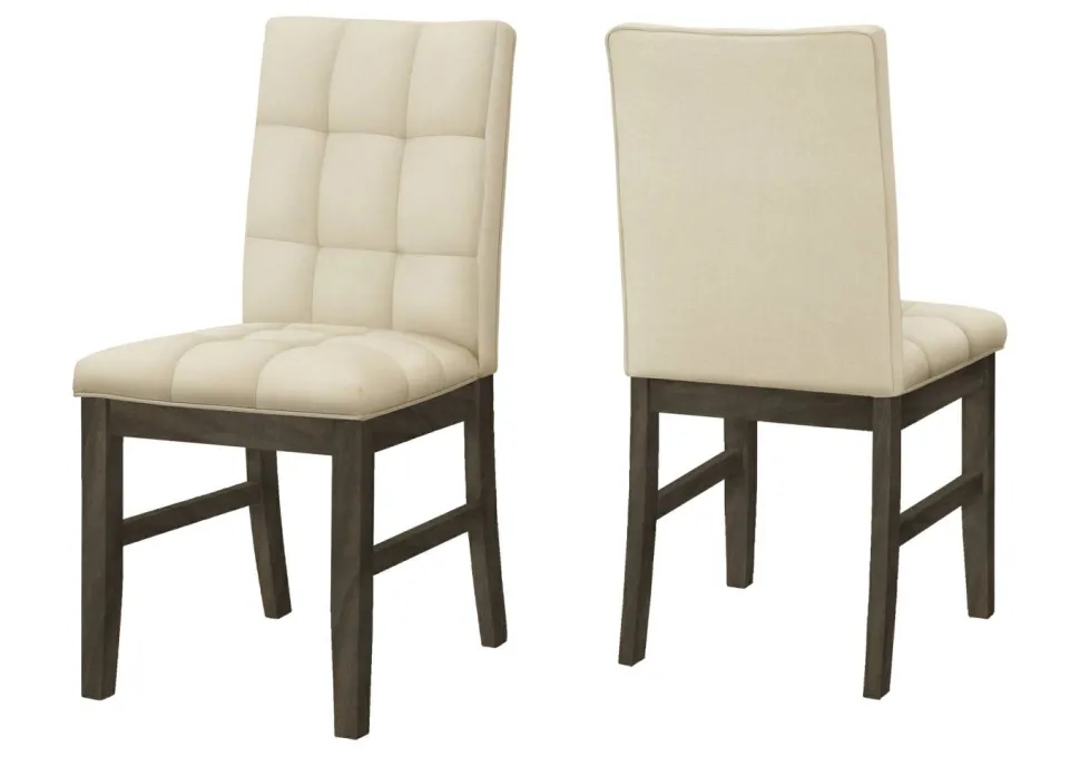 Dining Chair, 37" Height, Set Of 2, Upholstered, Dining Room, Kitchen, Cream Fabric, Grey Solid Wood, Transitional