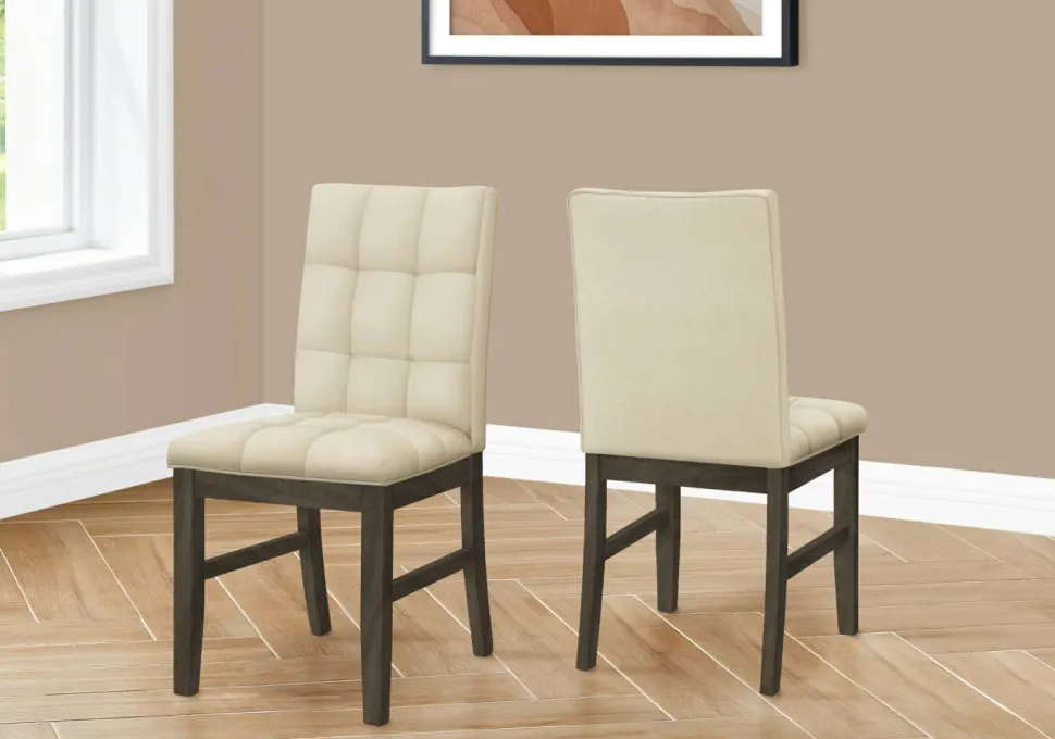Dining Chair, 37" Height, Set Of 2, Upholstered, Dining Room, Kitchen, Cream Fabric, Grey Solid Wood, Transitional