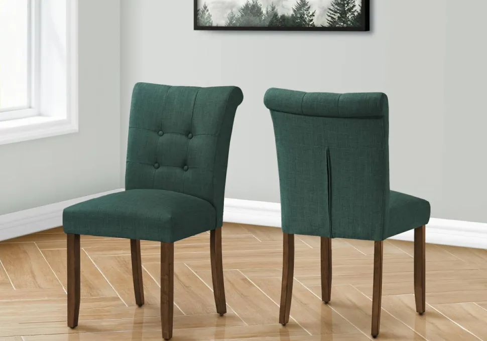 Dining Chair, 38" Height, Set Of 2, Upholstered, Dining Room, Side, Kitchen, Blue Fabric, Walnut Wood Legs, Modern