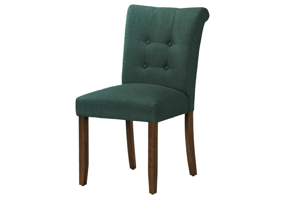 Dining Chair, 38" Height, Set Of 2, Upholstered, Dining Room, Side, Kitchen, Blue Fabric, Walnut Wood Legs, Modern