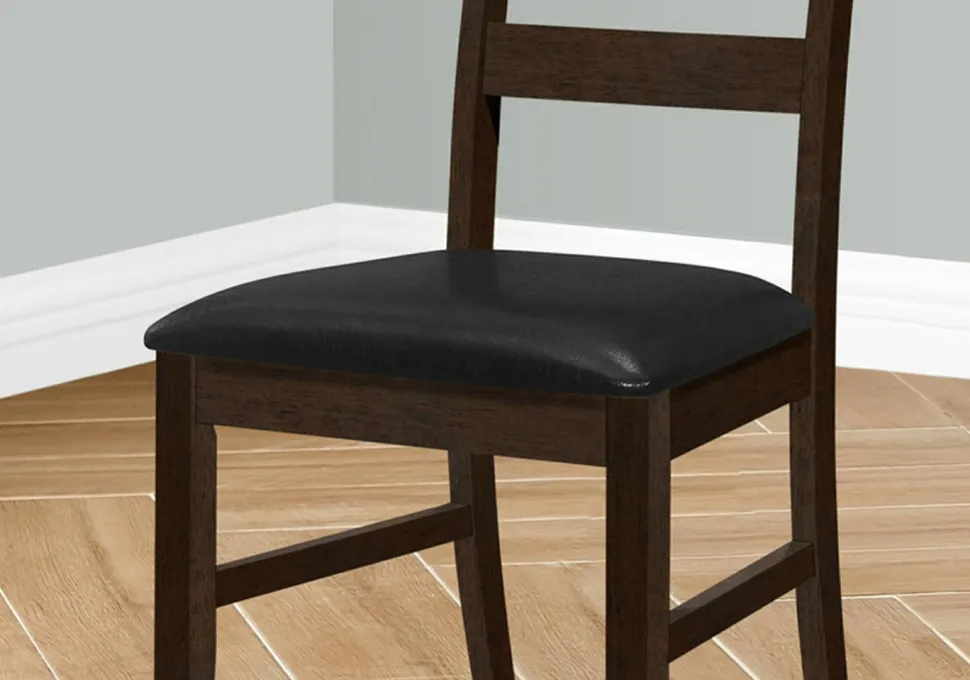 Dining Chair, Set Of 2, 37" Height, Kitchen, Dining Room, Side, Upholstered, Brown Leather Look, Brown Solid Wood, Transitional