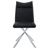 Dining Chair, Set Of 2, Side, Upholstered, Kitchen, Dining Room, Black Leather Look, Chrome Metal, Contemporary, Modern