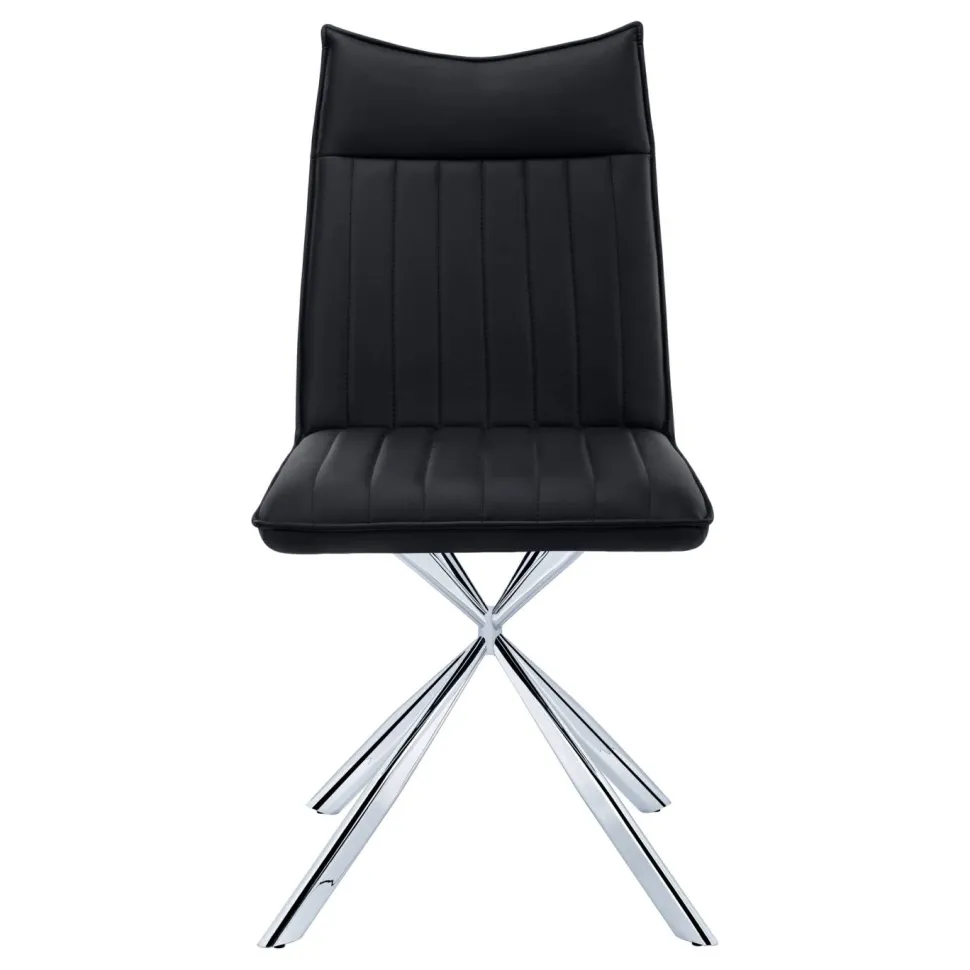 Dining Chair, Set Of 2, Side, Upholstered, Kitchen, Dining Room, Black Leather Look, Chrome Metal, Contemporary, Modern