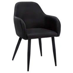 Dining Chair, Set Of 2, Side, Upholstered, Kitchen, Dining Room, Black Leather Look, Black Metal, Contemporary, Modern