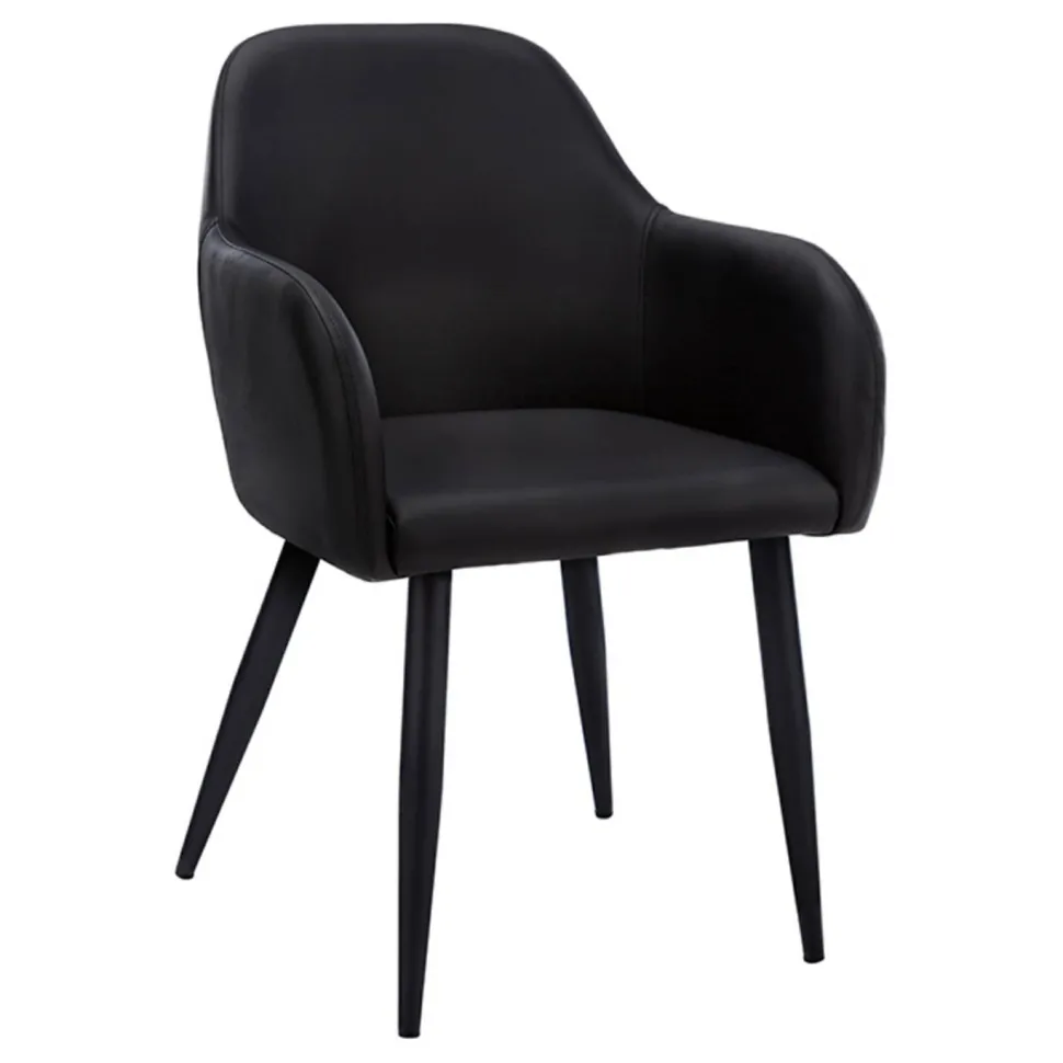 Dining Chair, Set Of 2, Side, Upholstered, Kitchen, Dining Room, Black Leather Look, Black Metal, Contemporary, Modern