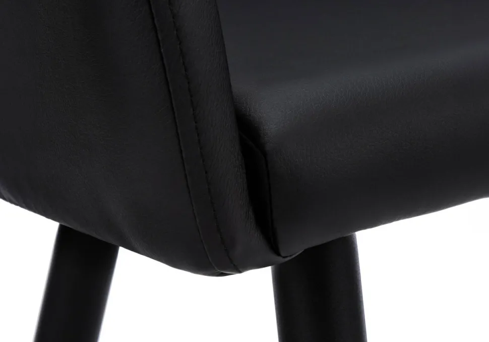 Dining Chair, Set Of 2, Side, Upholstered, Kitchen, Dining Room, Black Leather Look, Black Metal, Contemporary, Modern