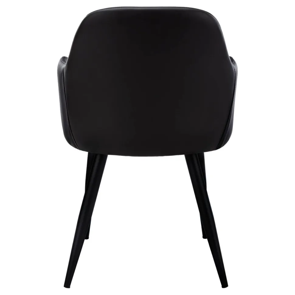 Dining Chair, Set Of 2, Side, Upholstered, Kitchen, Dining Room, Black Leather Look, Black Metal, Contemporary, Modern