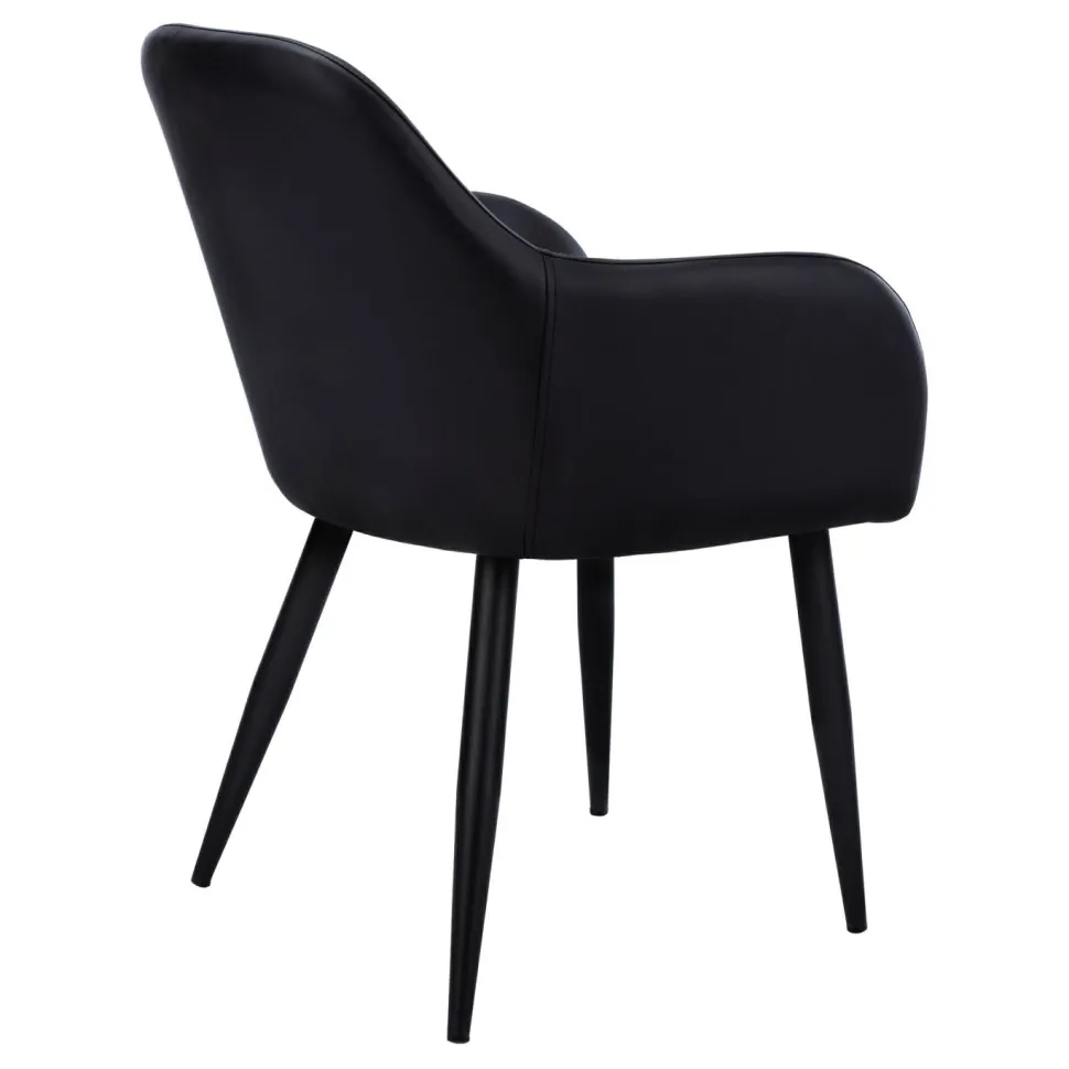 Dining Chair, Set Of 2, Side, Upholstered, Kitchen, Dining Room, Black Leather Look, Black Metal, Contemporary, Modern