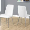 Dining Chair, Set Of 2, Side, Upholstered, Kitchen, Dining Room, White Leather Look, Chrome Metal, Contemporary, Modern