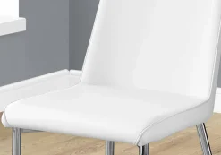 Dining Chair, Set Of 2, Side, Upholstered, Kitchen, Dining Room, White Leather Look, Chrome Metal, Contemporary, Modern