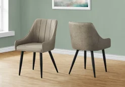 Dining Chair, Set Of 2, Side, Upholstered, Kitchen, Dining Room, Brown Fabric, Black Metal, Contemporary, Modern