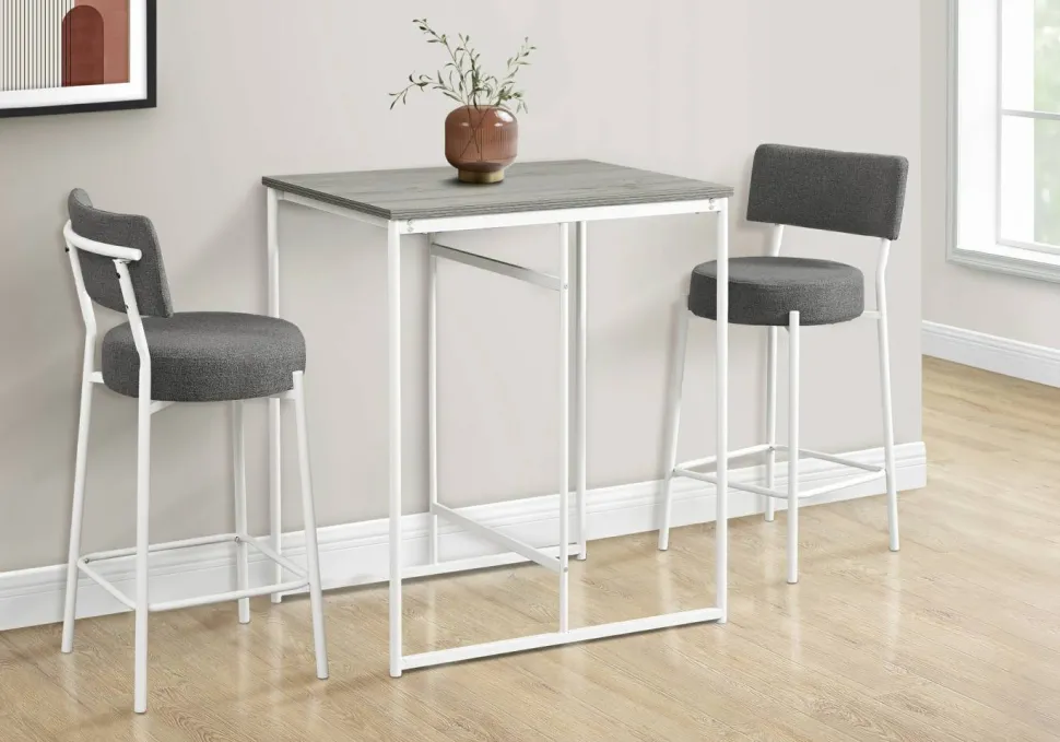 Dining Table, 32" Rectangular, Counter Height, Small, Laminate Top, Kitchen, Grey Laminate, White Metal, Contemporary, Modern