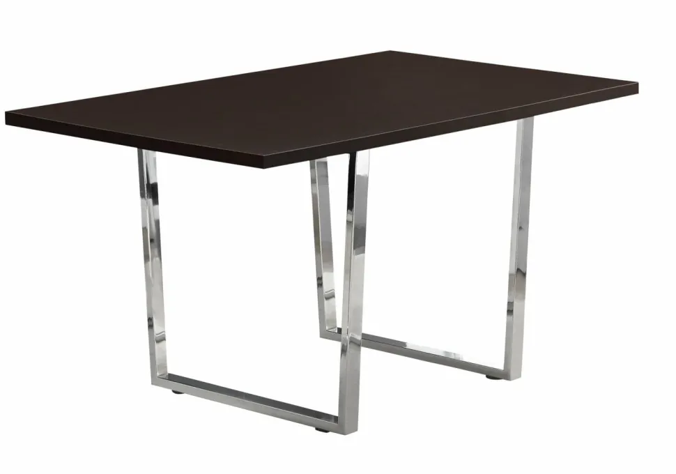 Dining Table, 60" Rectangular, Kitchen, Dining Room, Brown Laminate, Chrome Metal, Contemporary, Modern