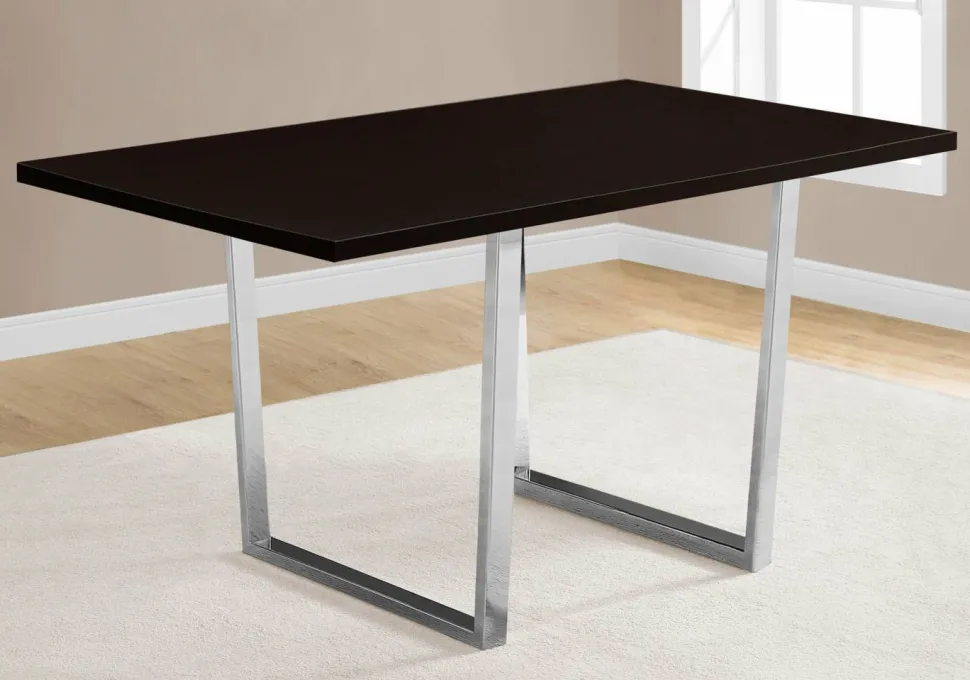 Dining Table, 60" Rectangular, Kitchen, Dining Room, Brown Laminate, Chrome Metal, Contemporary, Modern