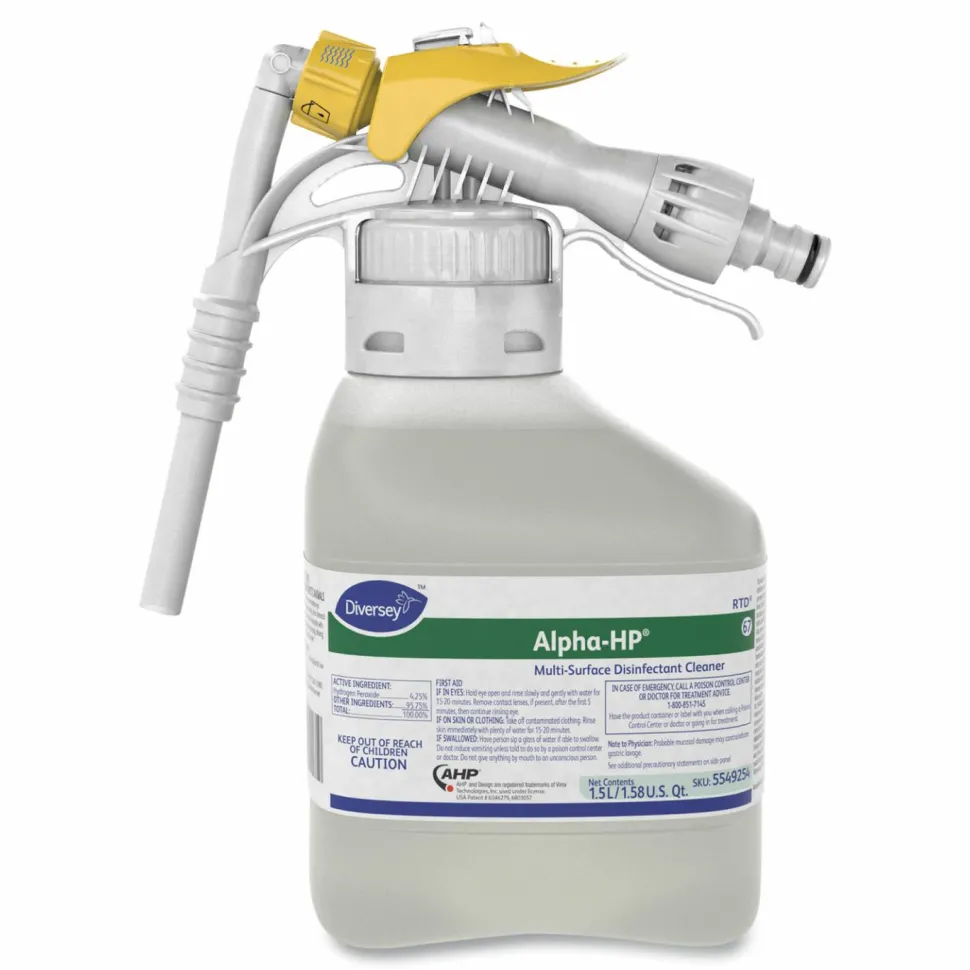 Diversey Alpha-HP Multi-Surface Disinfectant Cleaner, Citrus Scent, 1.5 L RTD Spray Bottle, 2/Carton