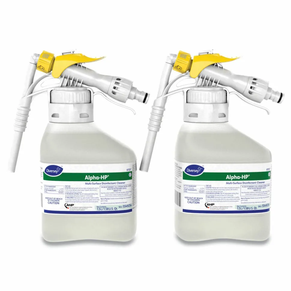 Diversey Alpha-HP Multi-Surface Disinfectant Cleaner, Citrus Scent, 1.5 L RTD Spray Bottle, 2/Carton