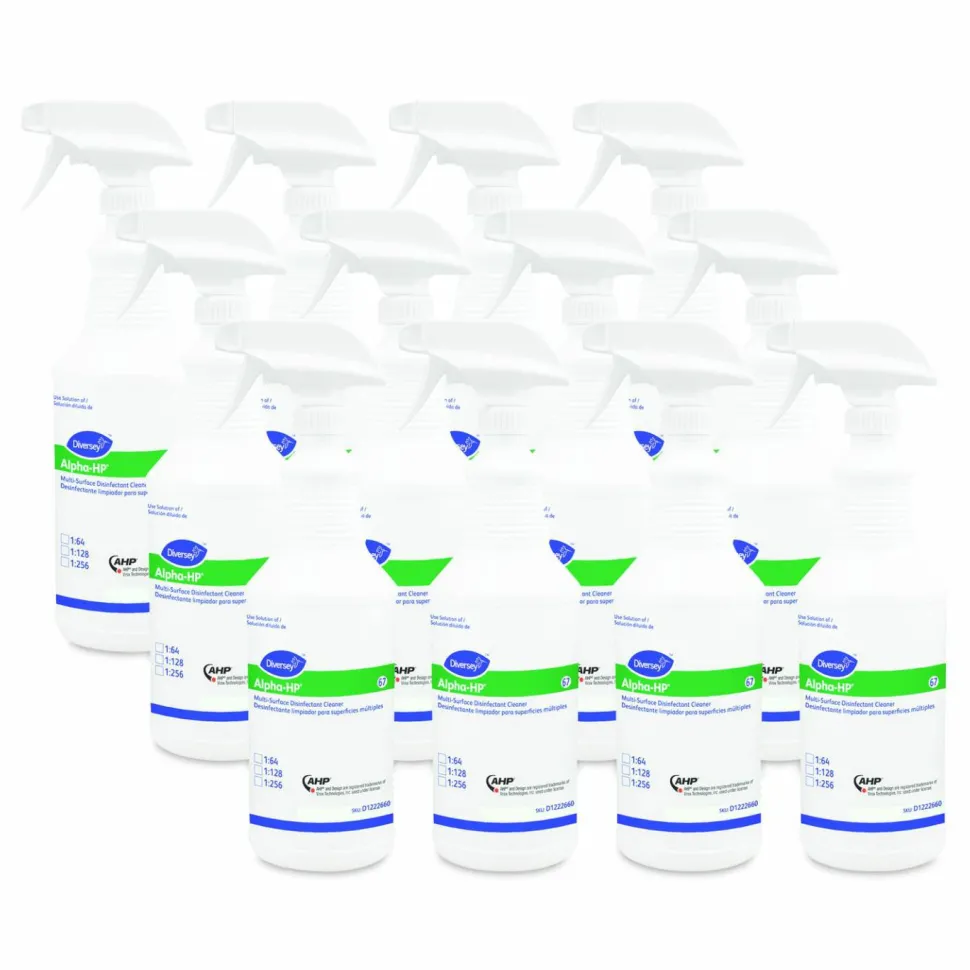 Diversey Alpha-HP Multi-Surface Disinfectant Cleaner Spray Bottle, 32 oz, White, 12/Carton
