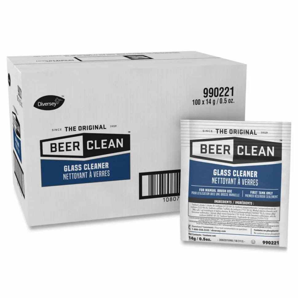 Diversey Beer Clean Glass Cleaner, Powder, 0.5 oz. Packet, 100/Carton
