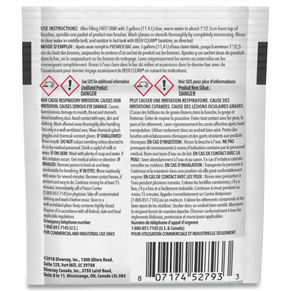 Diversey Beer Clean Glass Cleaner, Powder, 0.5 oz. Packet, 100/Carton