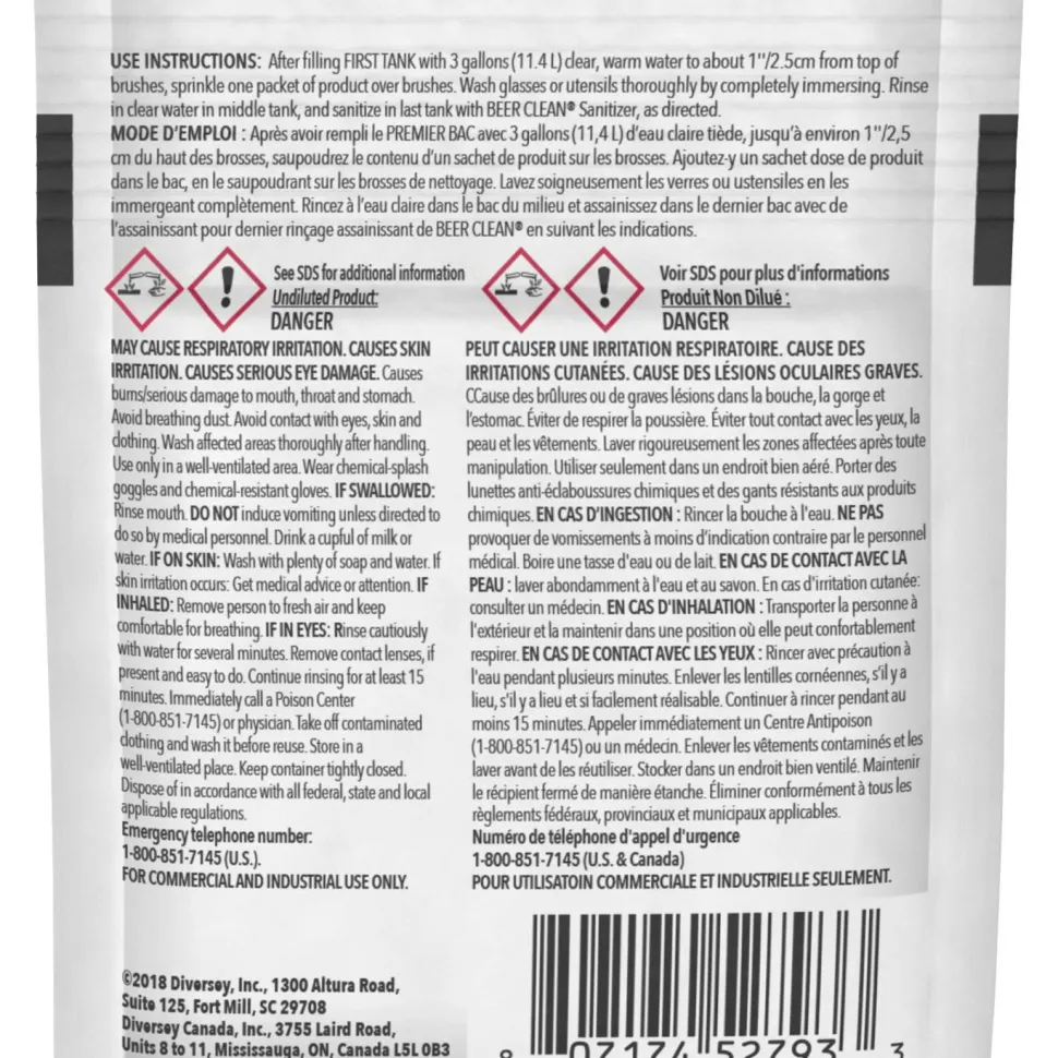 Diversey Beer Clean Glass Cleaner, Powder, 0.5 oz. Packet, 100/Carton