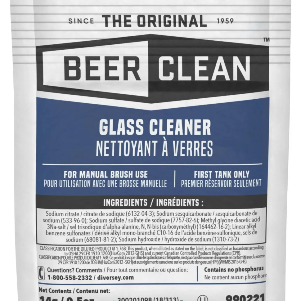 Diversey Beer Clean Glass Cleaner, Powder, 0.5 oz. Packet, 100/Carton