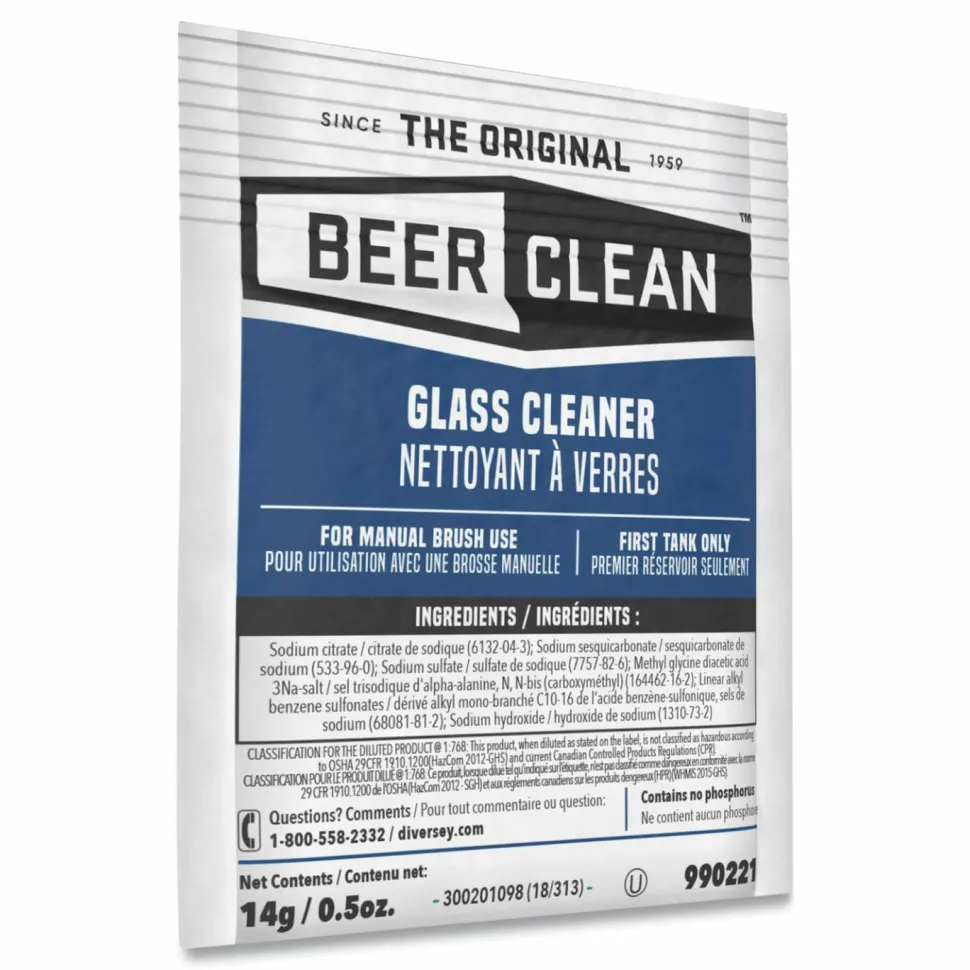 Diversey Beer Clean Glass Cleaner, Powder, 0.5 oz. Packet, 100/Carton