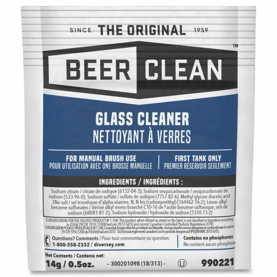 Diversey Beer Clean Glass Cleaner, Powder, 0.5 oz. Packet, 100/Carton