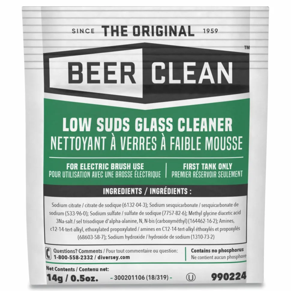 Diversey Beer Clean Glass Cleaner, Powder, 0.5 oz Packet, 100/Carton